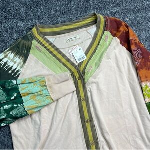 Free People Marley Tee Mix Print Top Oversized Multi Print Sz Small Artsy NWT